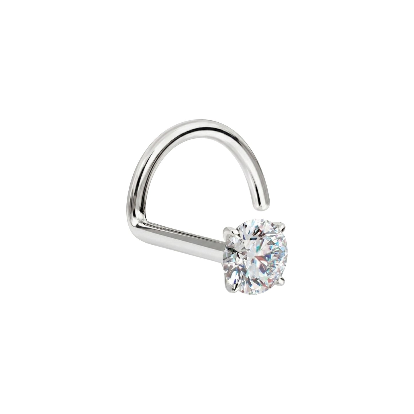 Silver nose ring with a clear gemstone on a white background