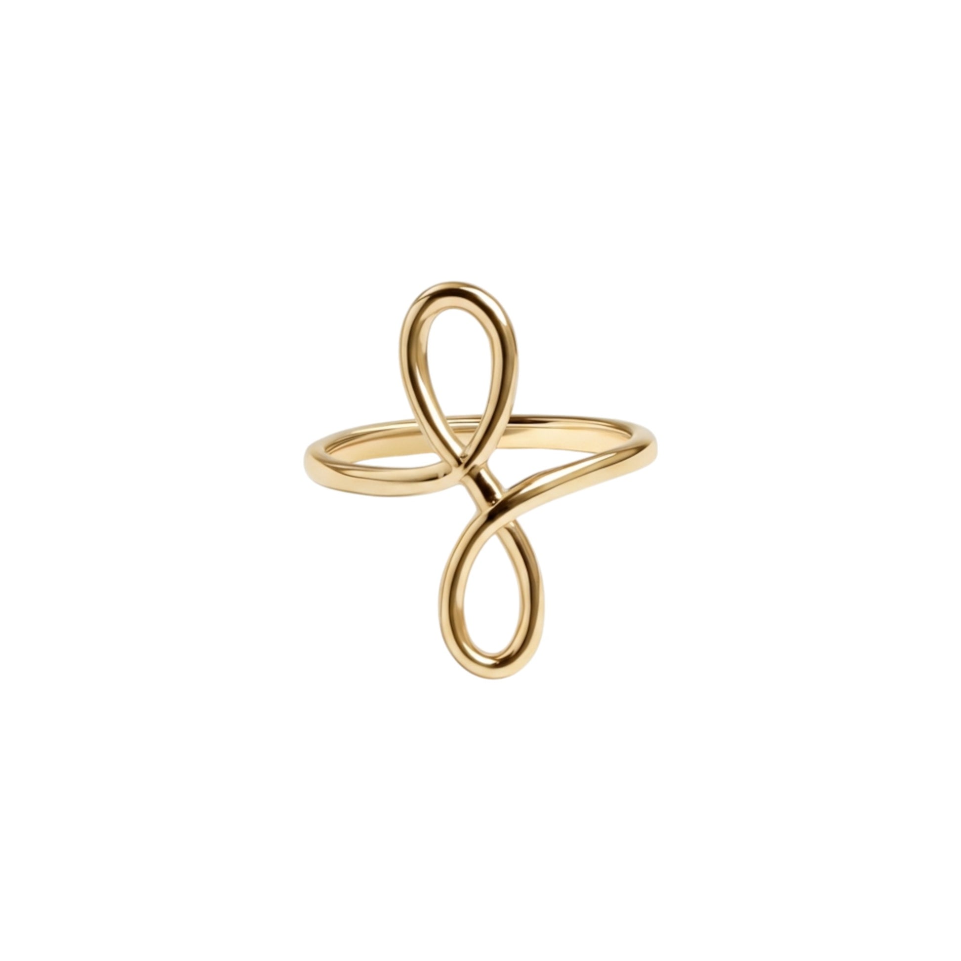 Gold infinity ring on a white background