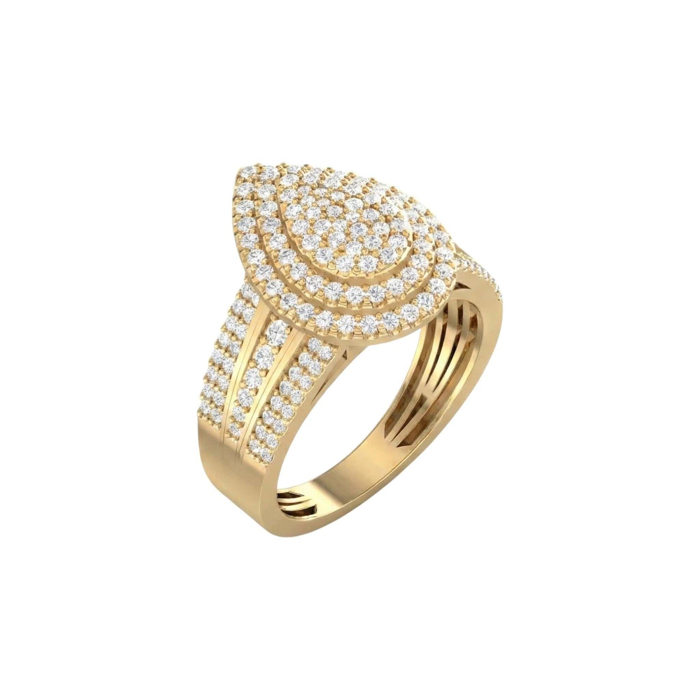 Omoni Pear Cut Natural Diamond Cluster Engagement Ring in 18KT Gold