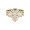 Omoni Pear Cut natural diamond cluster engagement ring in 18KT gold with triple halo and pavé-set split shank