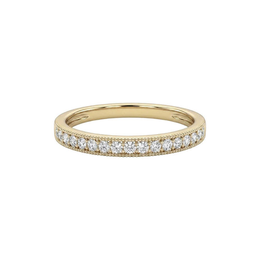 Pearl Milgrain Diamond Band in 18KT gold with round-cut natural diamonds and detailed milgrain finish