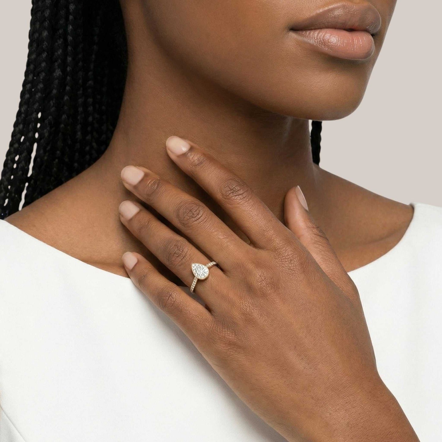 Pearl Pear Cut Diamond Engagement Ring in 10KT Gold