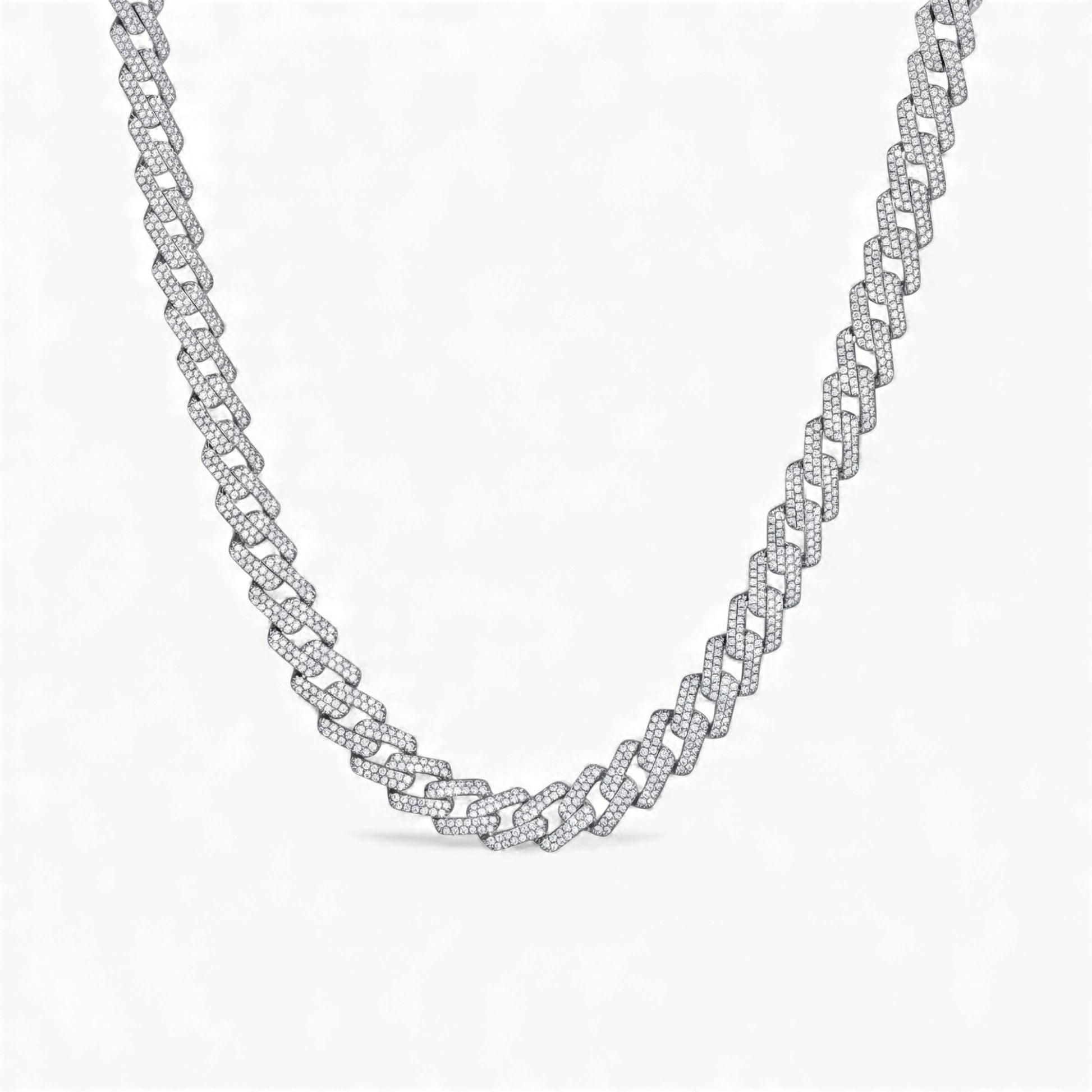 Silver chain necklace on a white background