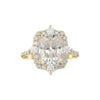 Quinn 2.0 Moissanite engagement ring with diamond halo and 18KT gold band