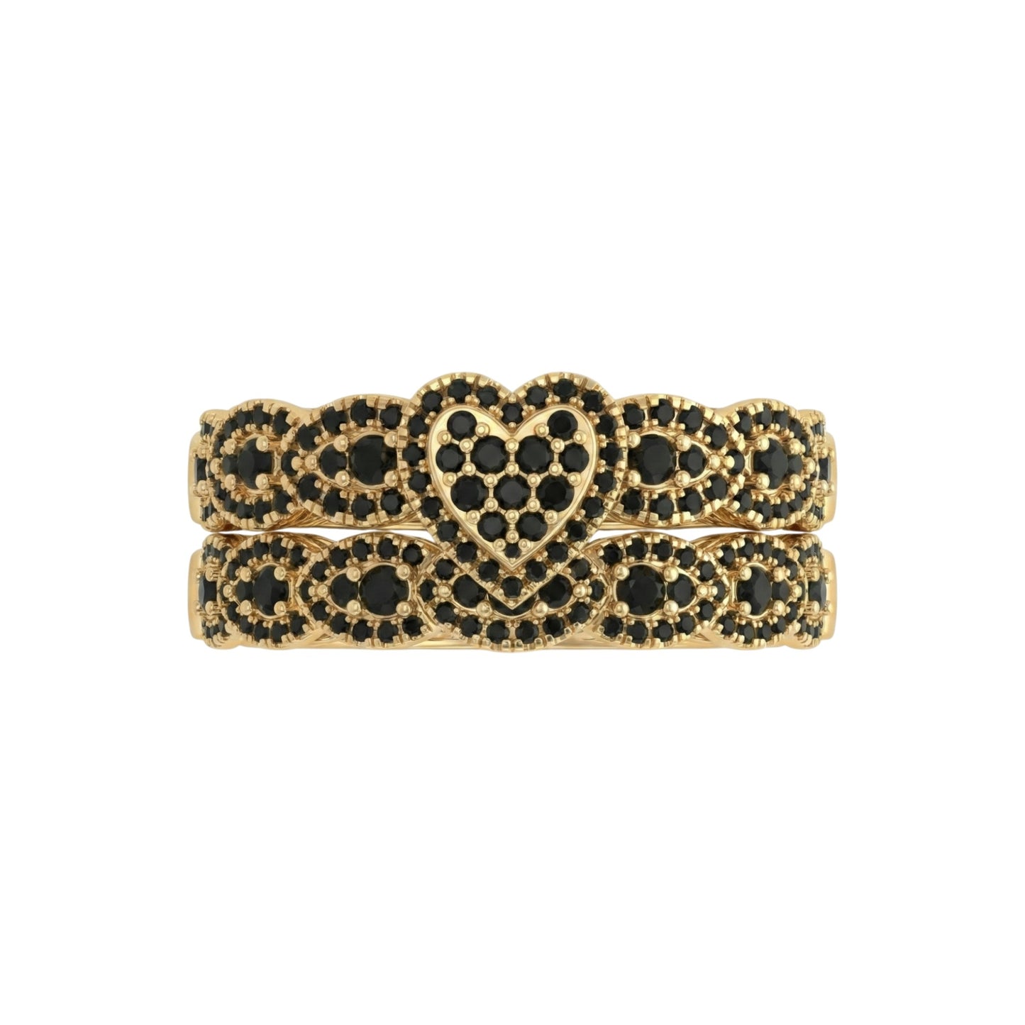Gold bracelet with black gemstones on a white background