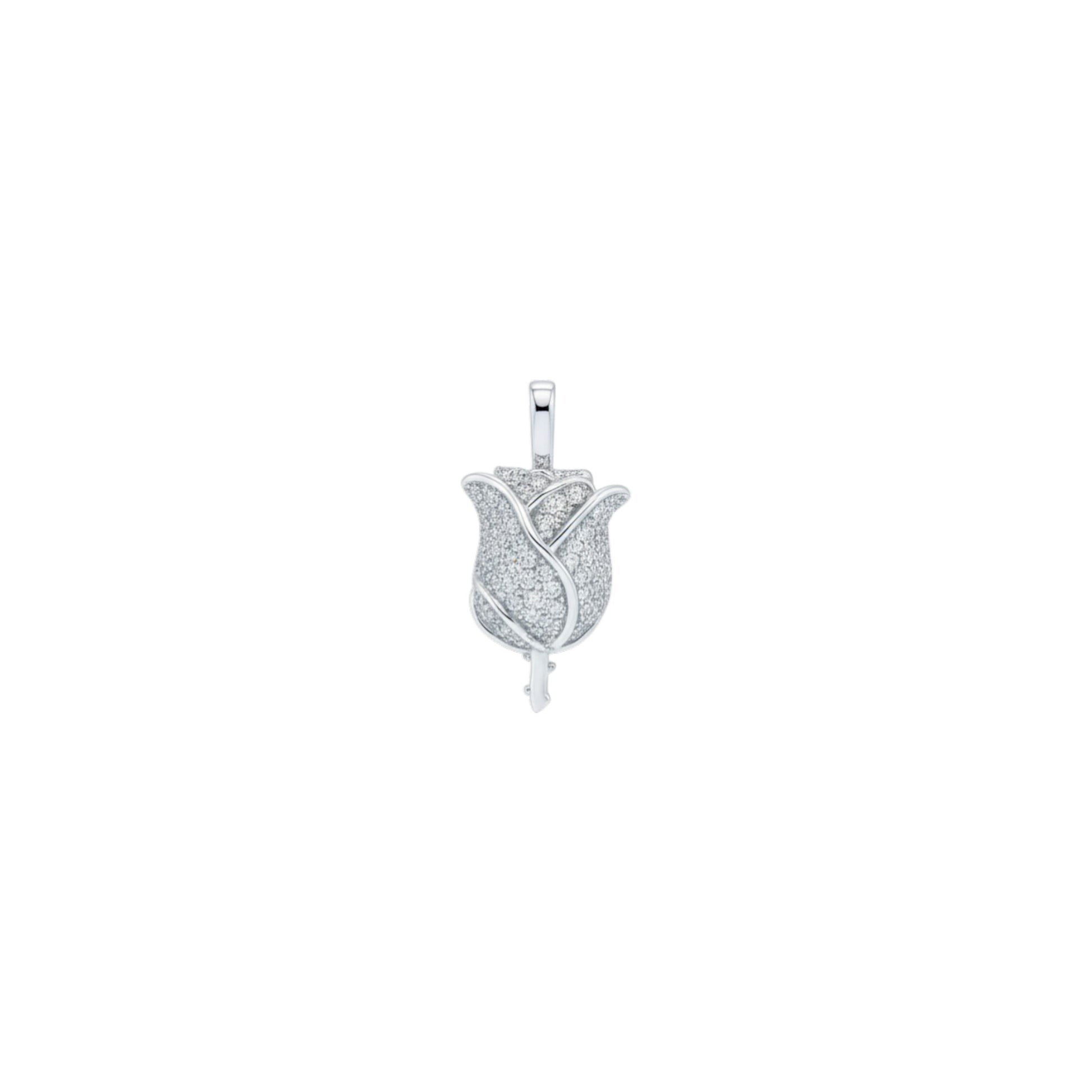 Silver tulip-shaped pendant on a white background
