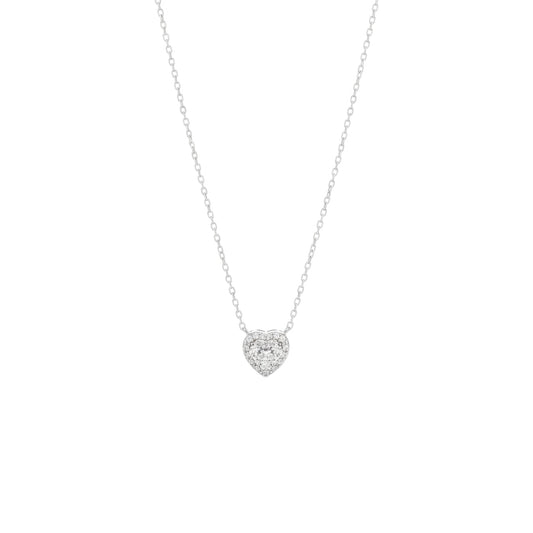 Heart-shaped diamond necklace on a white background