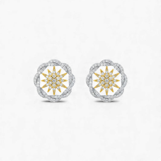 Pair of earrings with sunflower design on a white background