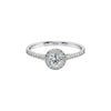 Thelma Round Cut Natural Diamond engagement ring in 18KT gold with pavé diamond halo and slim diamond-accented band