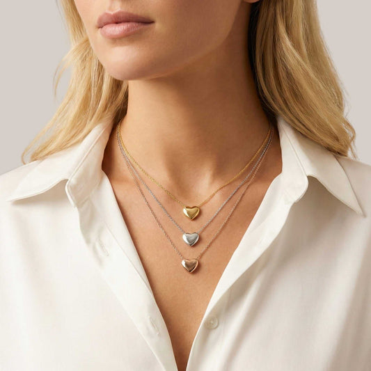 Three Tone Heart Necklace in 925 Sterling Silver