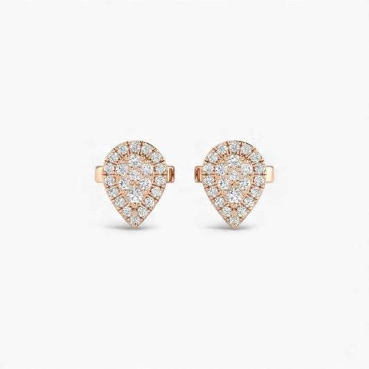 Velar Diamond Stud Earrings in 18KT gold with natural round brilliant diamonds, teardrop shape, elegant and timeless design