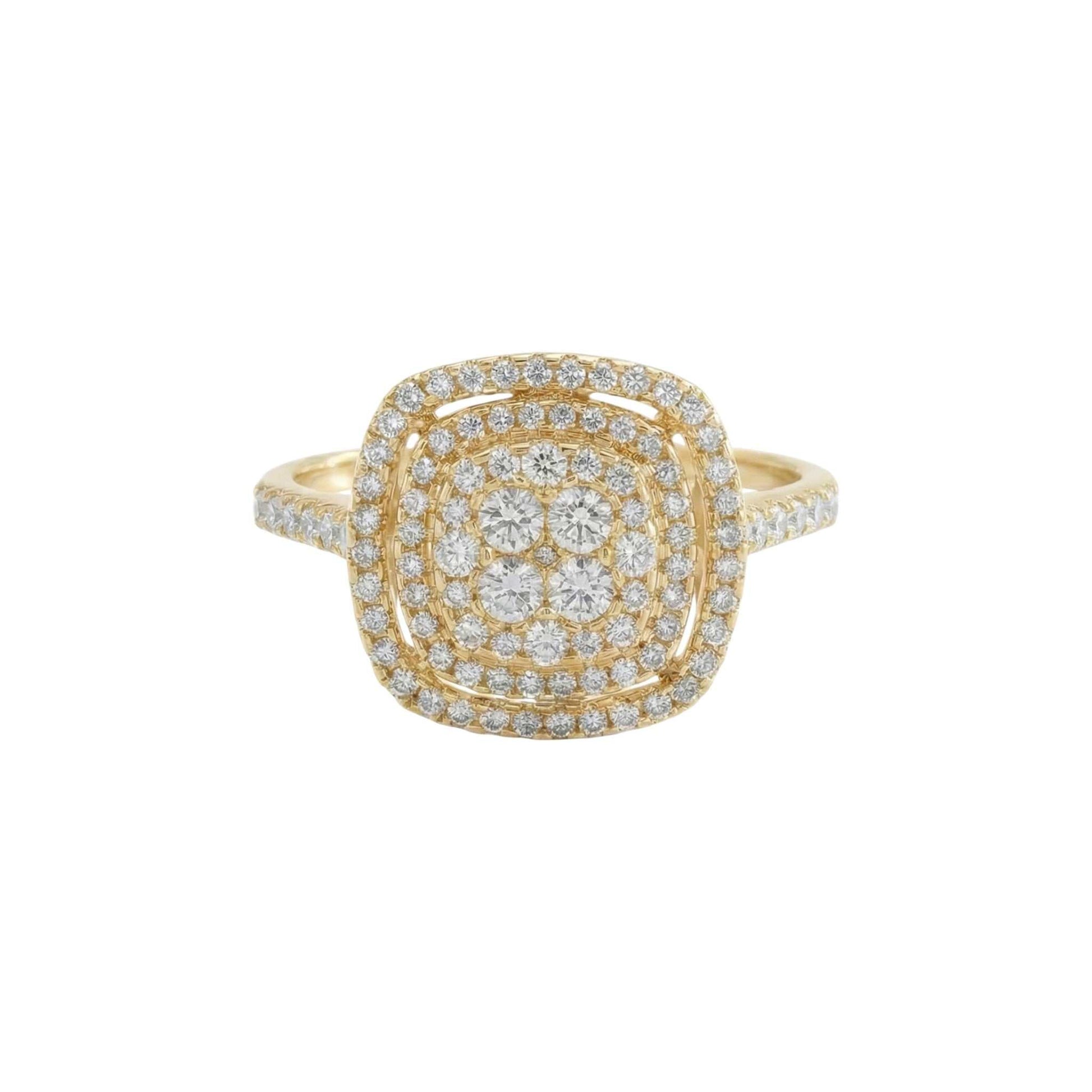 Gold ring with diamond accents on a white background