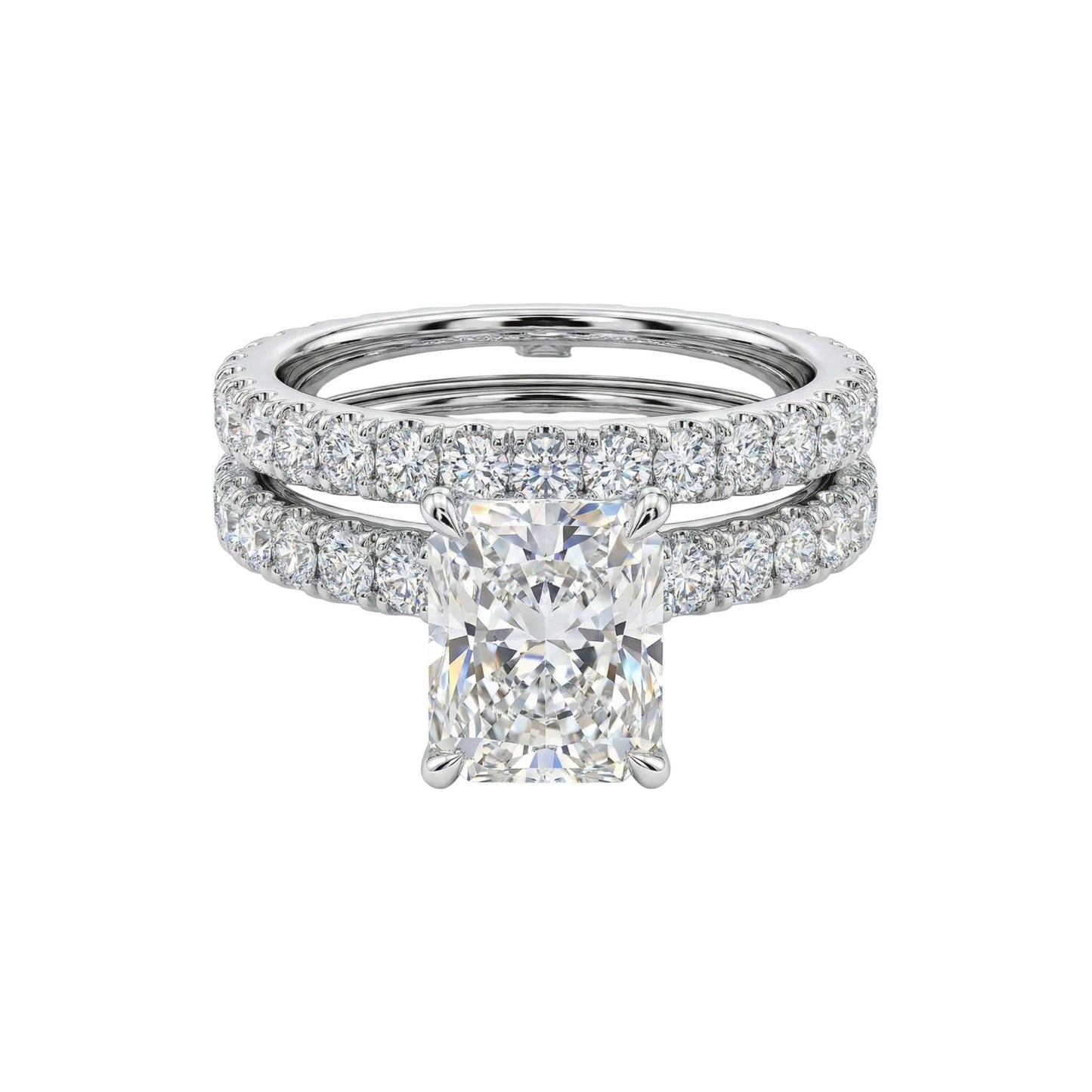 Wendy Radiant Cut Moissanite bride set with 18KT gold band and sparkling radiant cut center stone