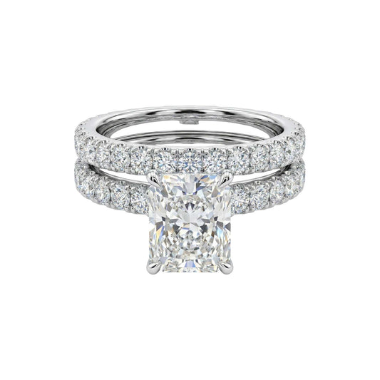 Wendy Radiant Cut Moissanite bride set with 18KT gold band and sparkling radiant cut center stone
