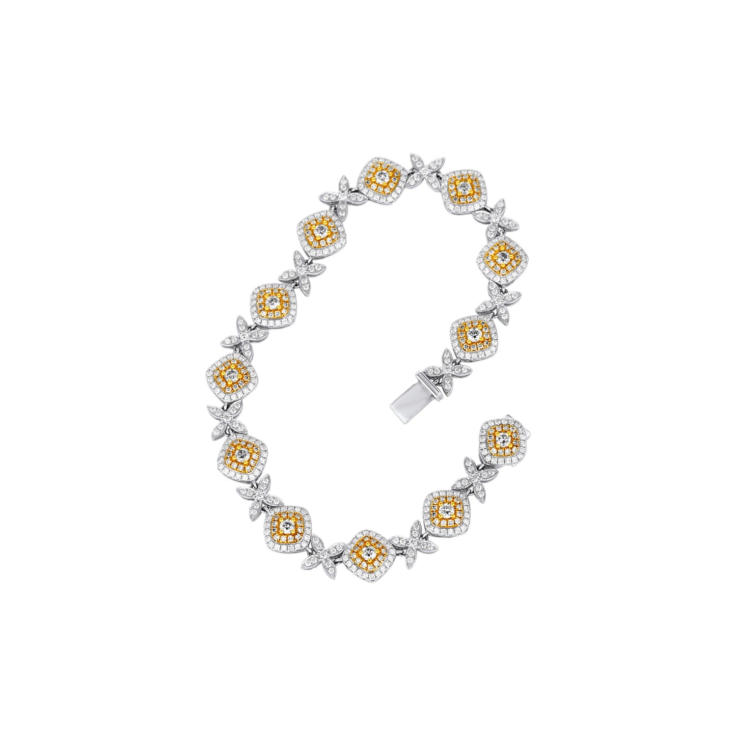 Bracelet with floral design and yellow and white stones on a white background
