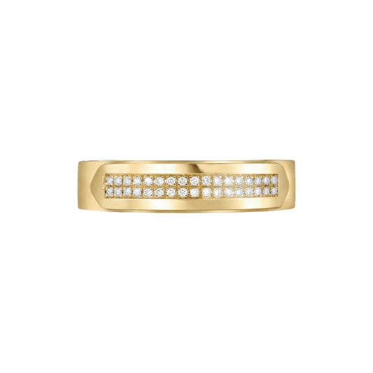 Zion Natural Diamond Band in 18KT gold with hand-set natural diamonds and VVS clarity.