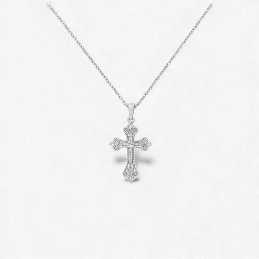Single Stone Drip Cross diamond pendant necklace in 18KT gold with sleek cross design and fluid drip details