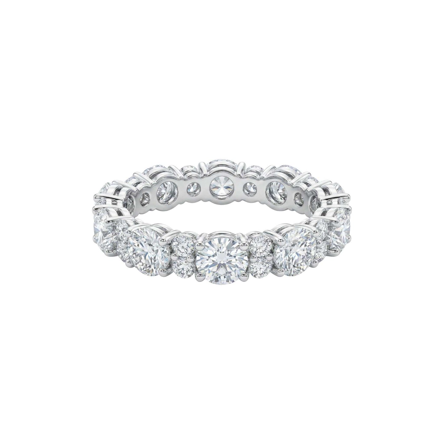 Cluster Eternity Moissanite Band in 925 sterling silver with continuous moissanite clusters for bold sparkle and timeless elegance