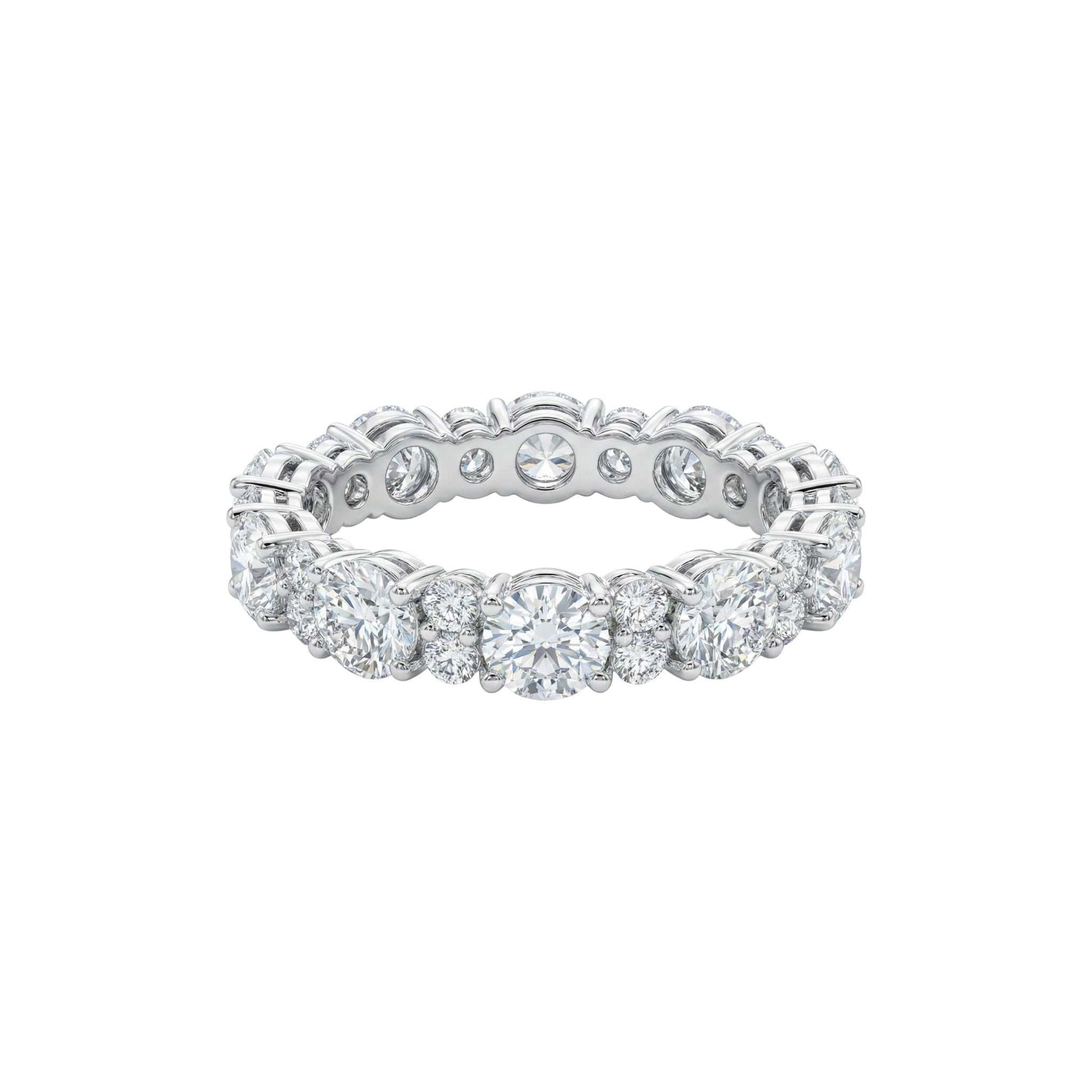 Cluster Eternity Moissanite Band in 925 sterling silver with continuous moissanite clusters for bold sparkle and timeless elegance