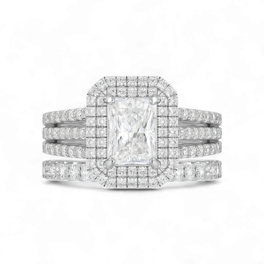 Lovely Radiant Lab Grown Diamond Bride Set in Platinum
