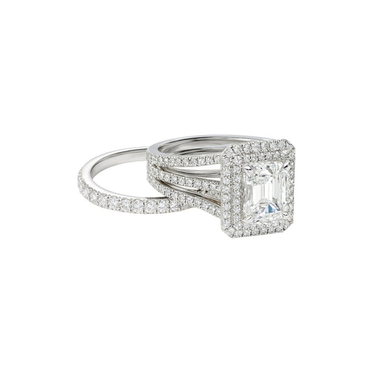 Lovely Radiant Lab Grown Diamond Bride Set in Platinum