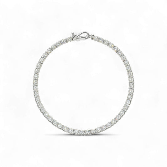 Silver bracelet with clear stones on a white background