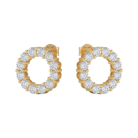 Gold hoop earrings with diamond accents on a white background