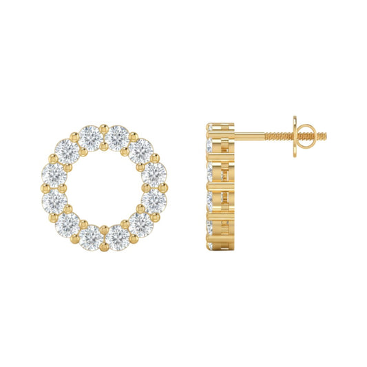 Gold hoop earrings with diamond accents on a white background