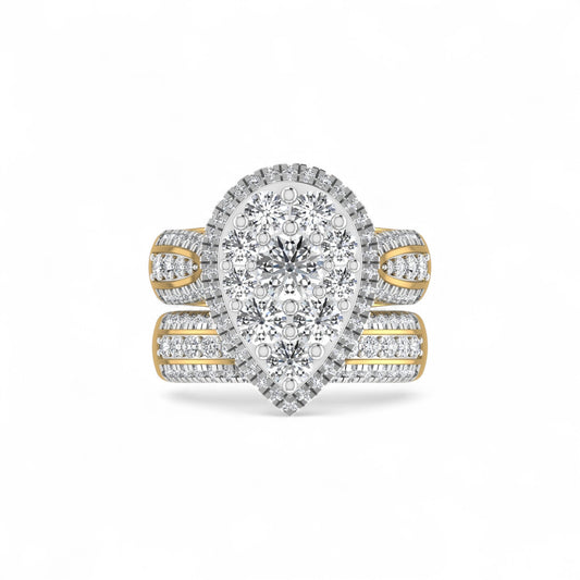 Diamond ring with gold and silver band on a white background