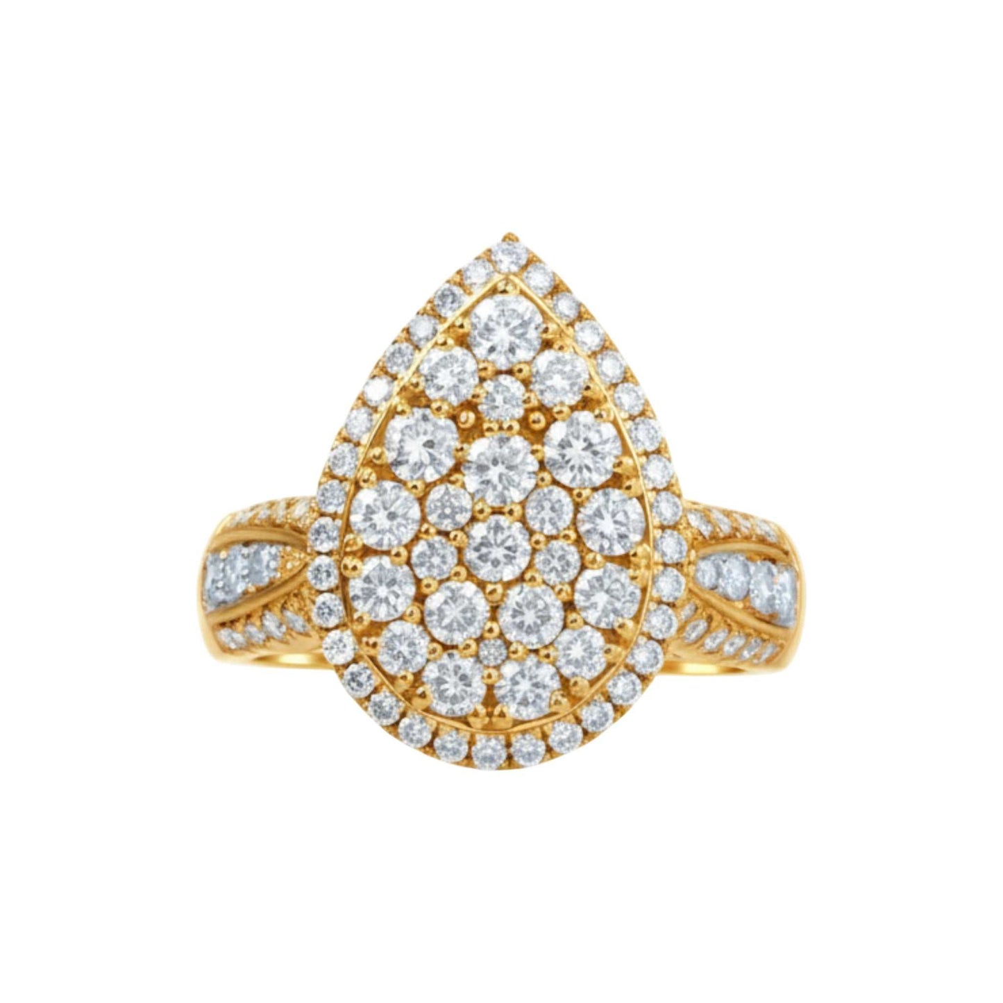 Amanda Pear Cut Diamond engagement ring in 18KT gold with pear-shaped diamond cluster and micro pavé detailing