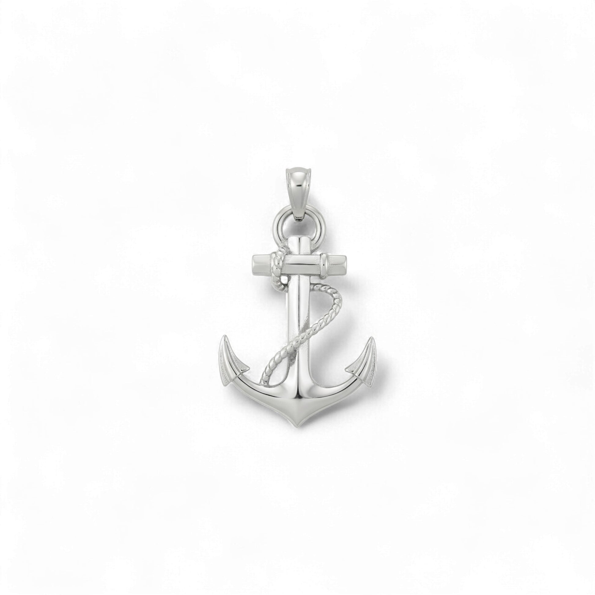 Silver anchor pendant on a white background