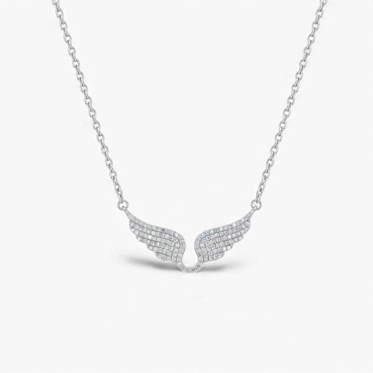 Angel Wings natural diamond pendant necklace in 18KT gold with sculpted wings and diamonds