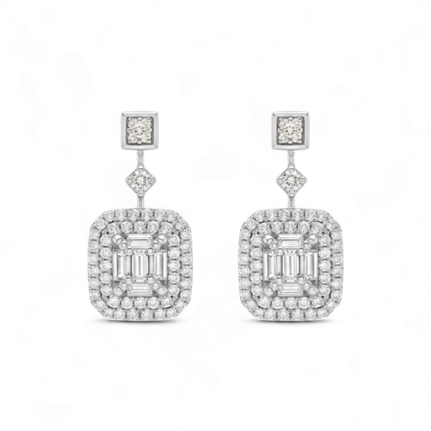 Pair of diamond earrings on a white background