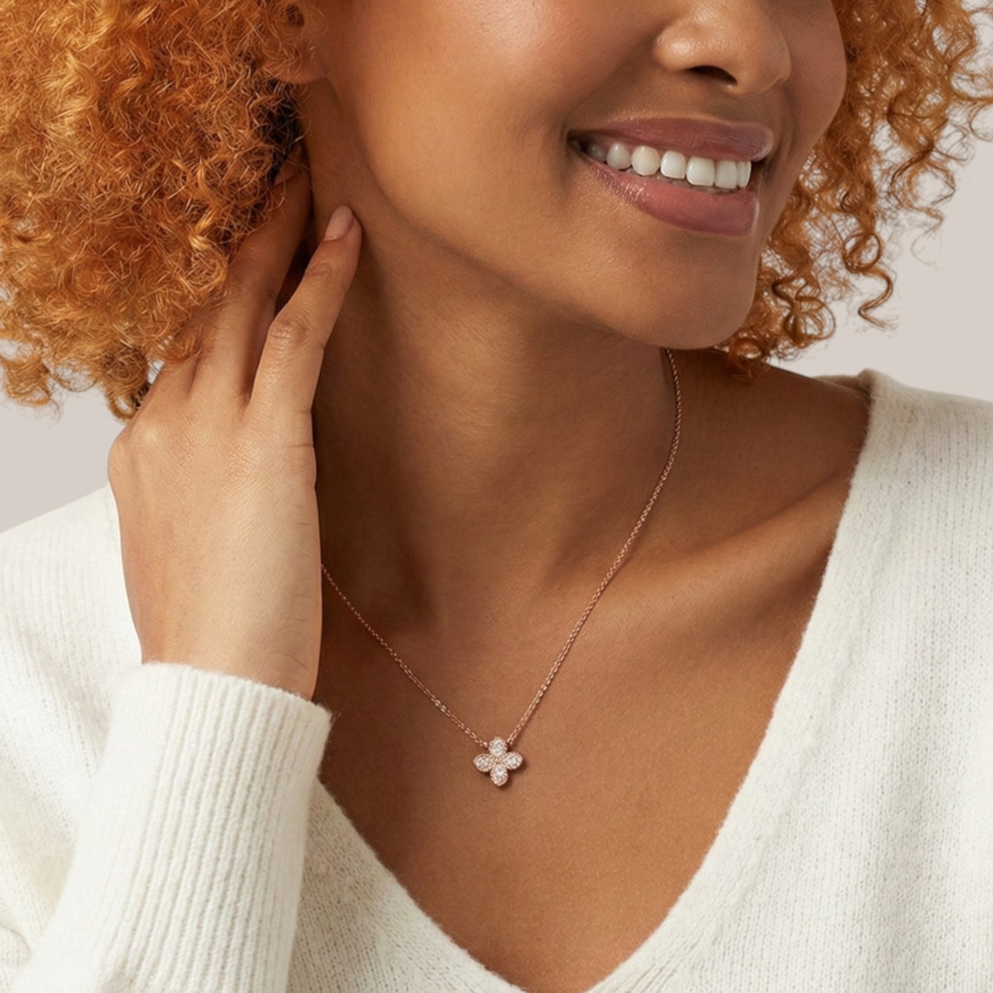 Baguette Clover Natural Diamond Necklace in 18KT Gold