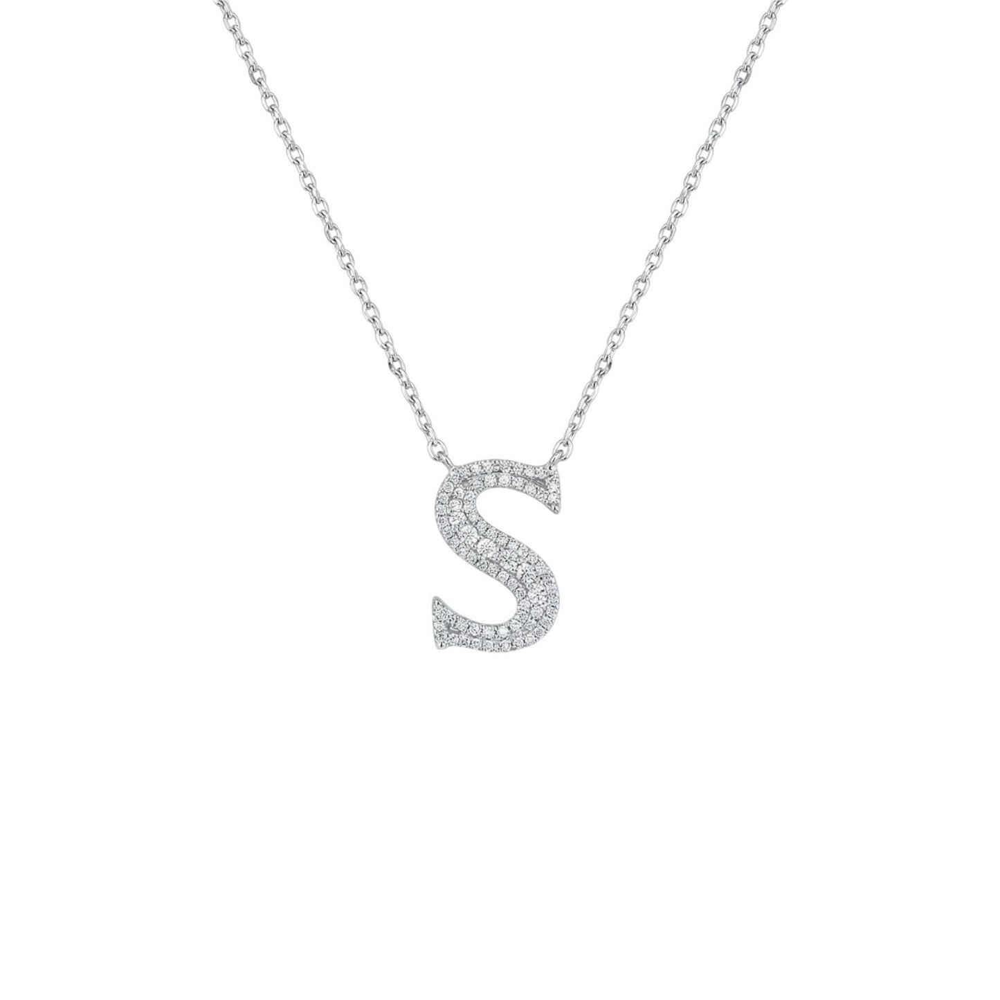 Baguette cut natural diamond alphabet pendant necklace in 18KT gold with initial S