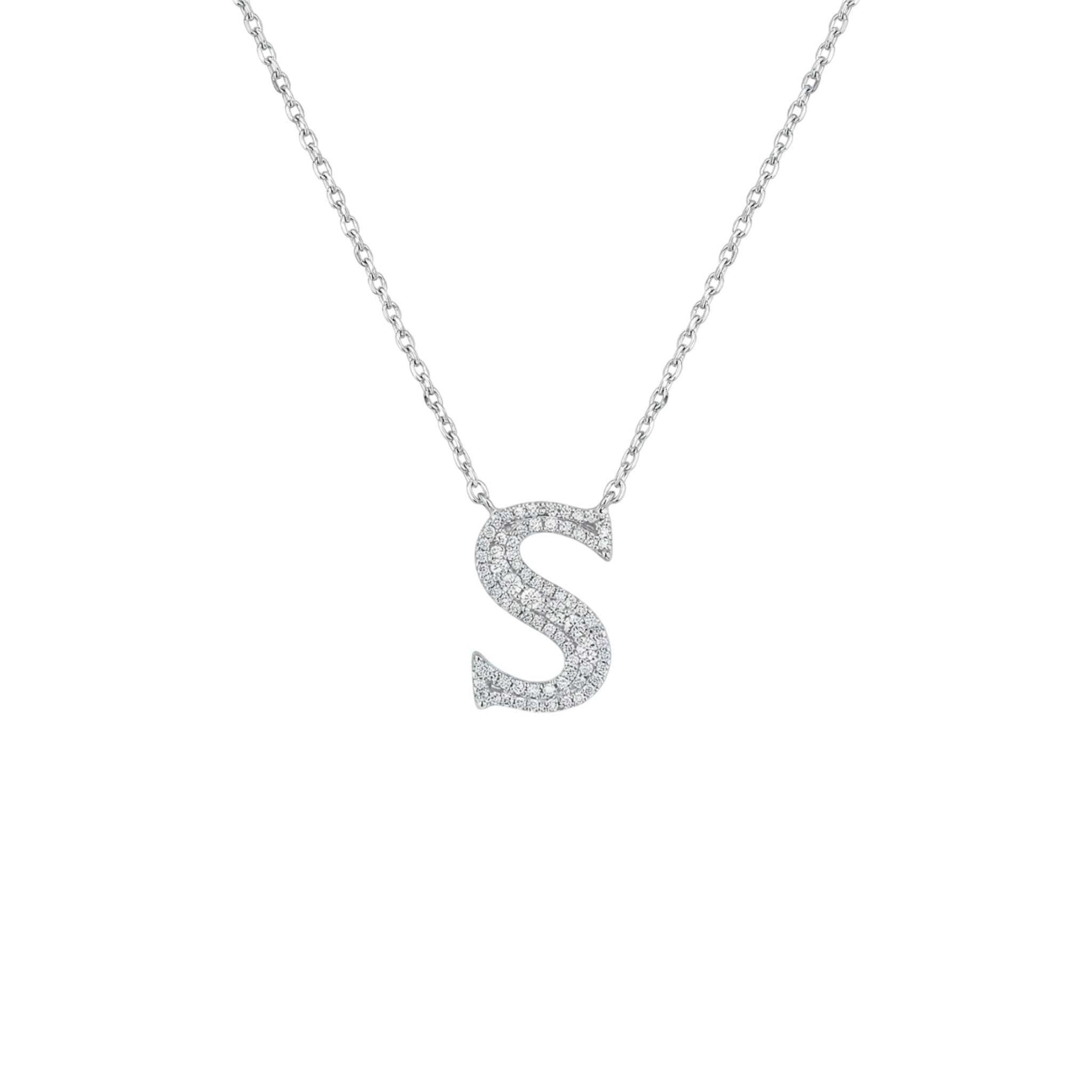 Baguette cut natural diamond alphabet pendant necklace in 18KT gold with initial S