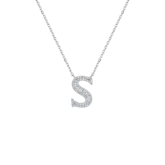 Baguette cut natural diamond alphabet pendant necklace in 18KT gold with initial S