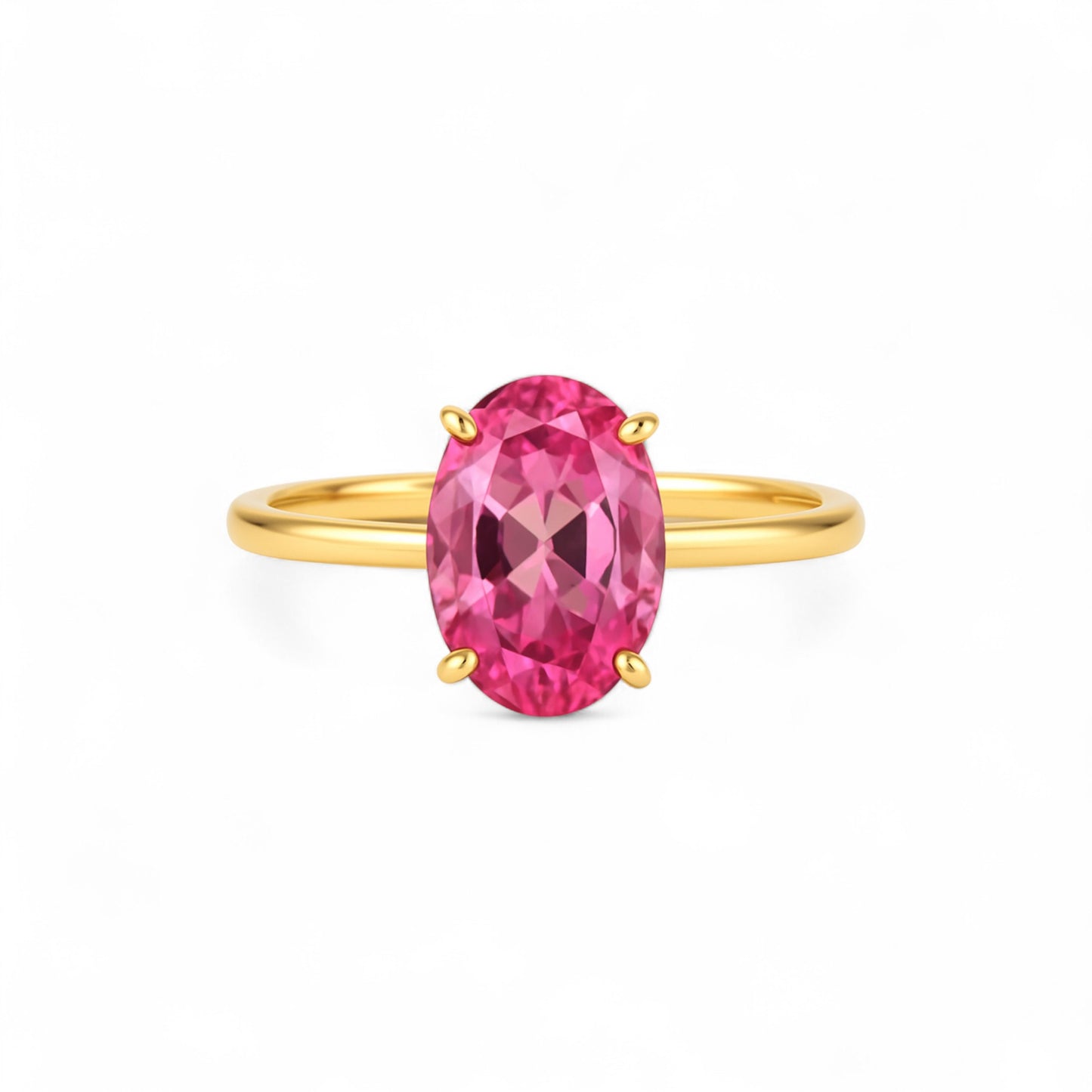Beth Oval Cut Moissanite Gemstone and Natural Diamond Ring in 18K Gold