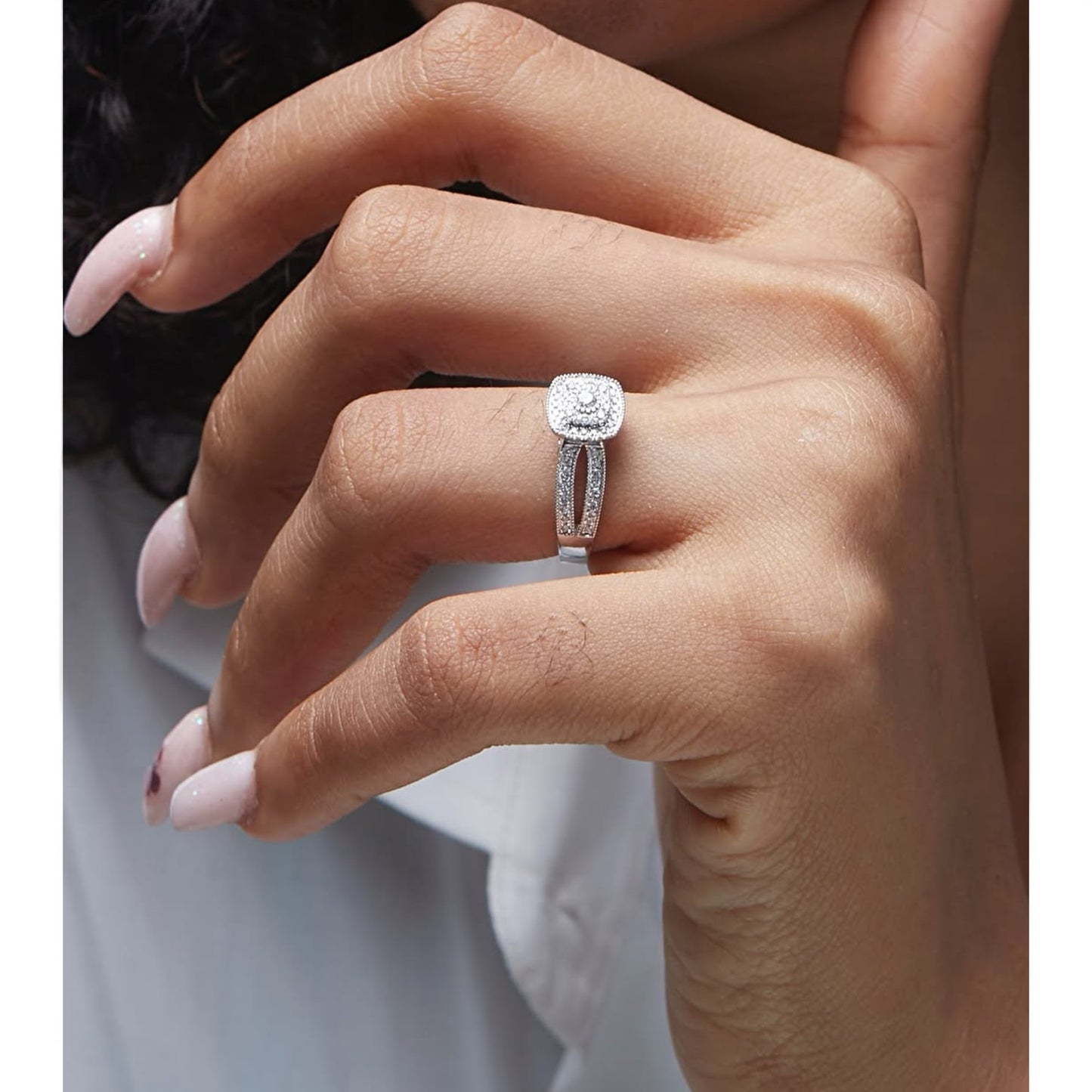 Cherry Cushion Cut Natural Diamond Cluster Engagement Ring in 18KT Gold