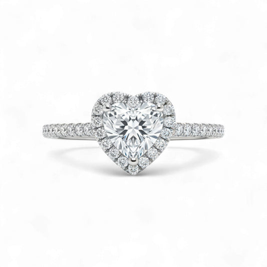 Classic Halo Heart Cut CZ Engagement Ring in 925 Sterling Silver