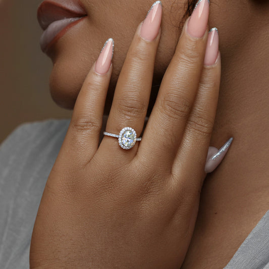 Classic Halo Oval Cut CZ Engagement Ring in 925 Sterling Silver