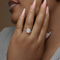 Classic Halo Oval Cut CZ Engagement Ring in 925 Sterling Silver