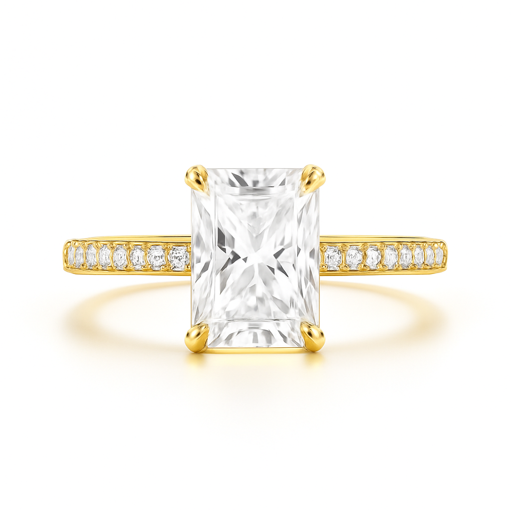 Classic No Halo Radiant Cut Moissanite Engagement Ring in 18K Gold