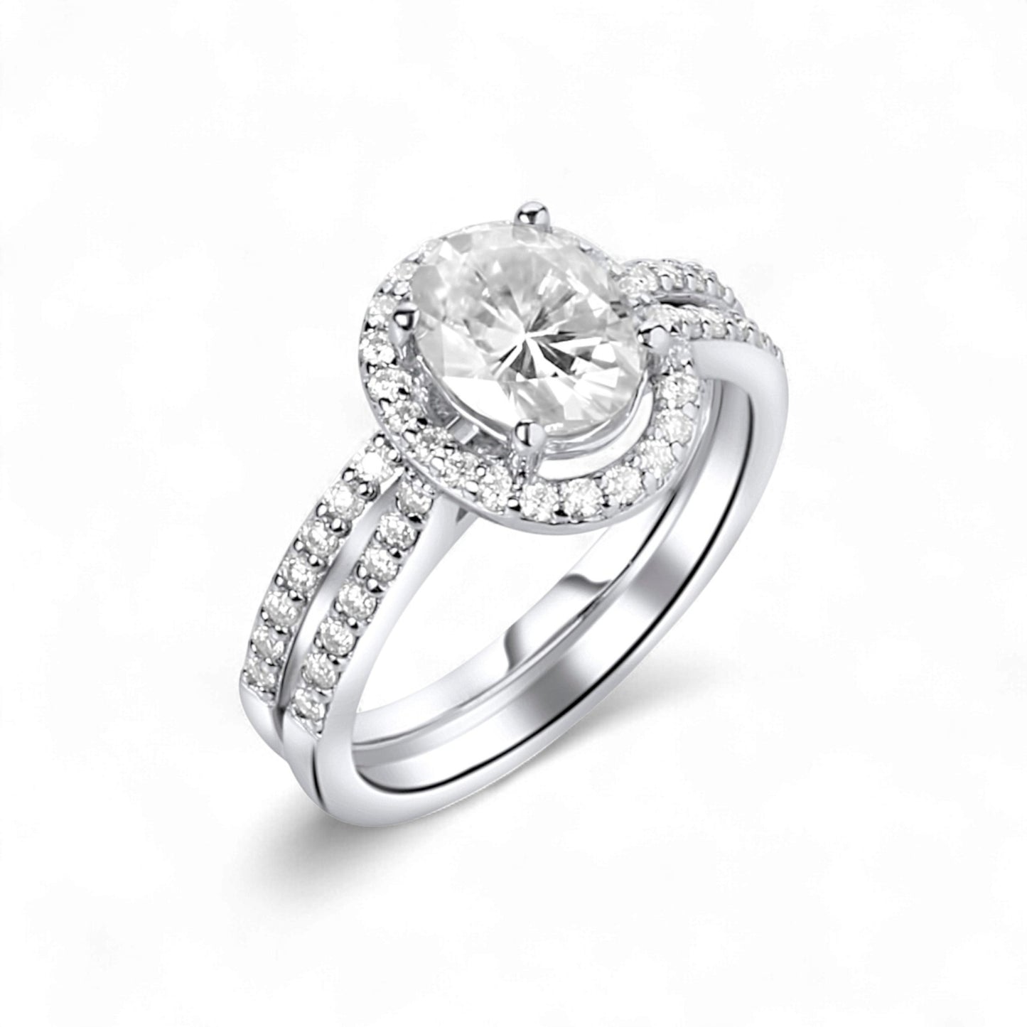 Classic Oval Cut Moissanite Bride Set in 925 Sterling Silver