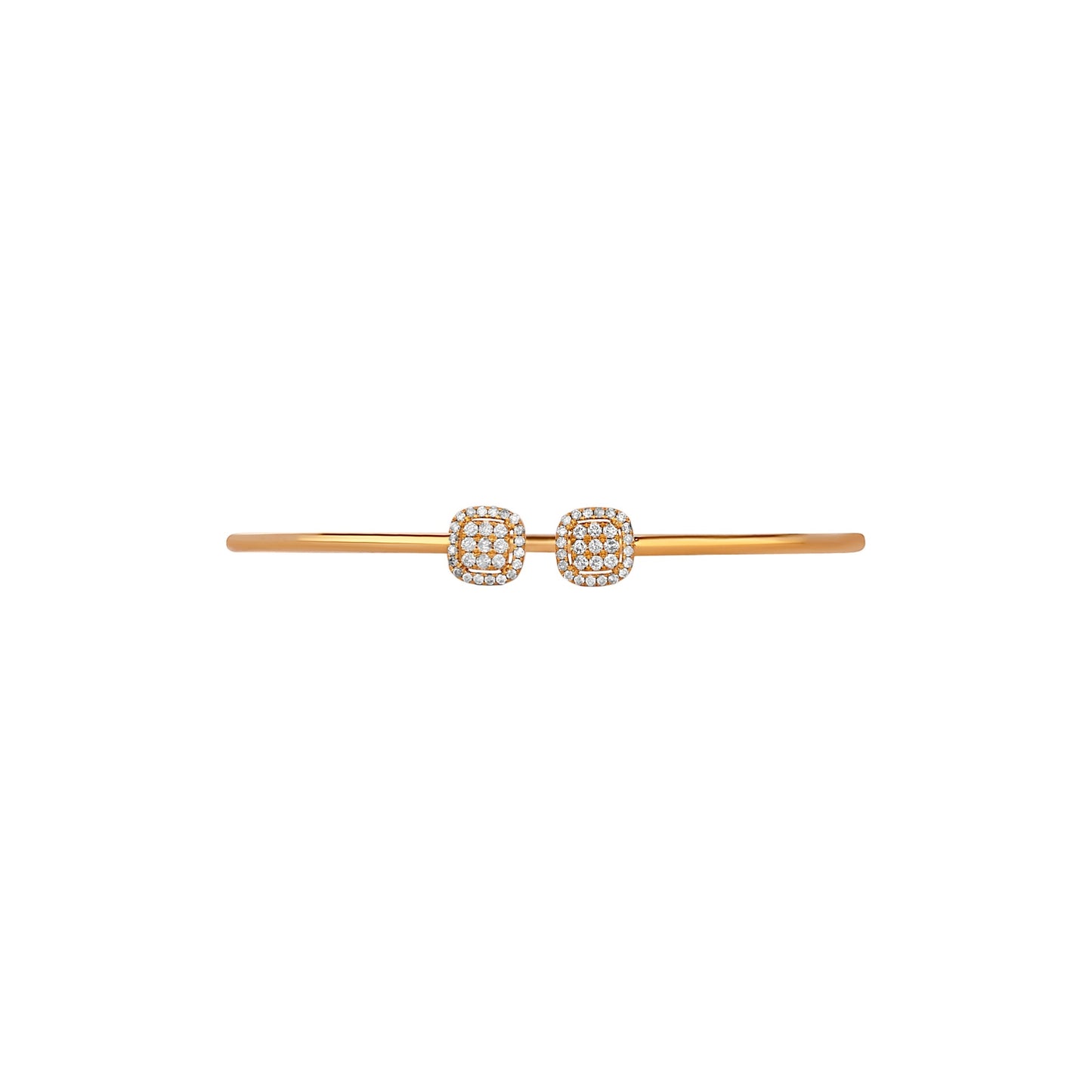 Gold bar bracelet with round diamond-like beads on a white background