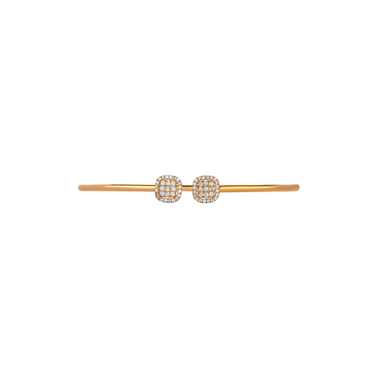 Gold bar bracelet with round diamond-like beads on a white background