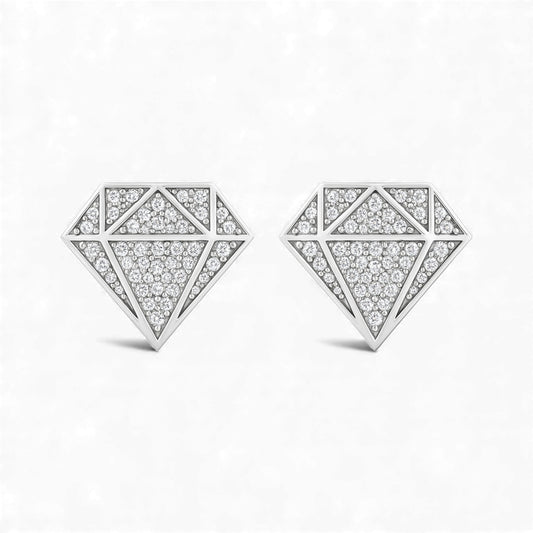 Diamond-shaped earrings with a geometric design on a white background