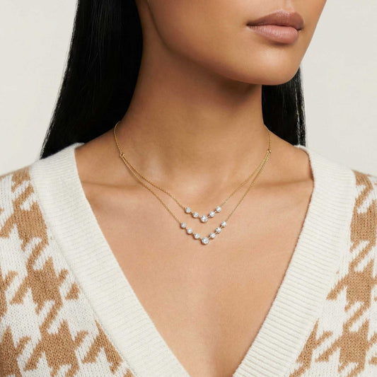 Double Layered Drop Natural Diamond Necklace