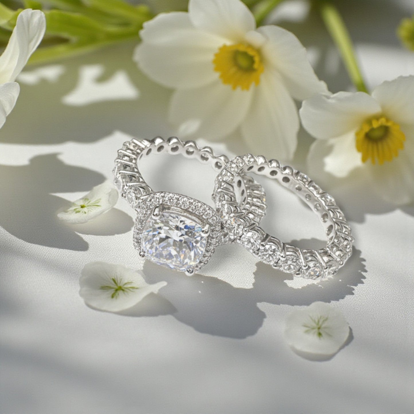 Eleanor Cushion Cut CZ Bride Set in 925 Sterling Silver