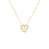 Gold heart-shaped necklace with a diamond on a white background